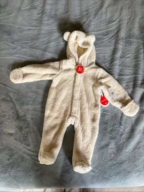 Magnetic Me Cream Fleece Baby One-Piece with bear hood